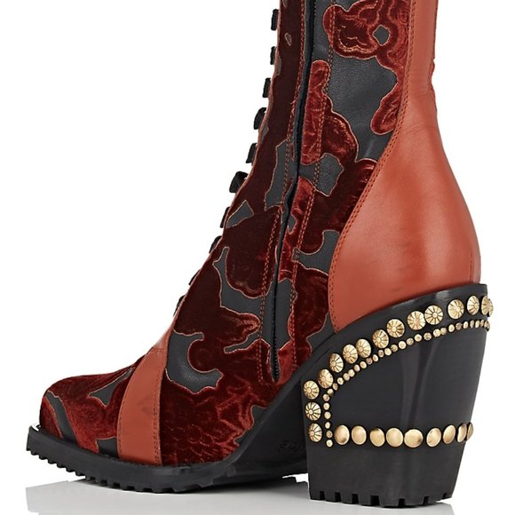 NIB Chloe Rylee Velvet & Leather Ankle Boots Size 39 - Picture 5 of 12